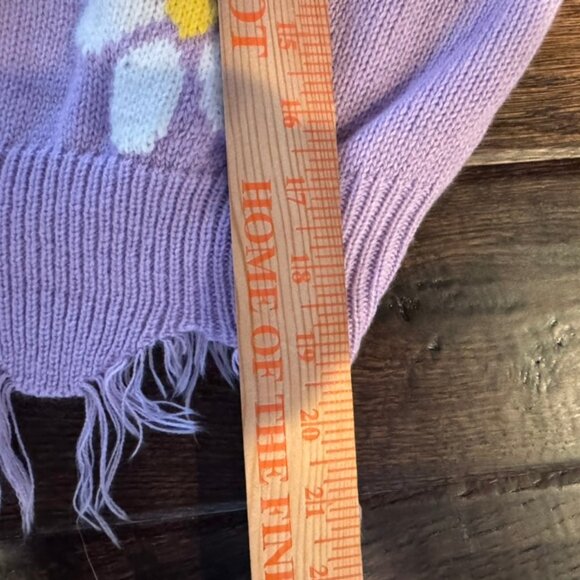 Just Polly New York Distressed Flower Sweater Lavender Size Large L Boho Chic - Picture 7 of 7